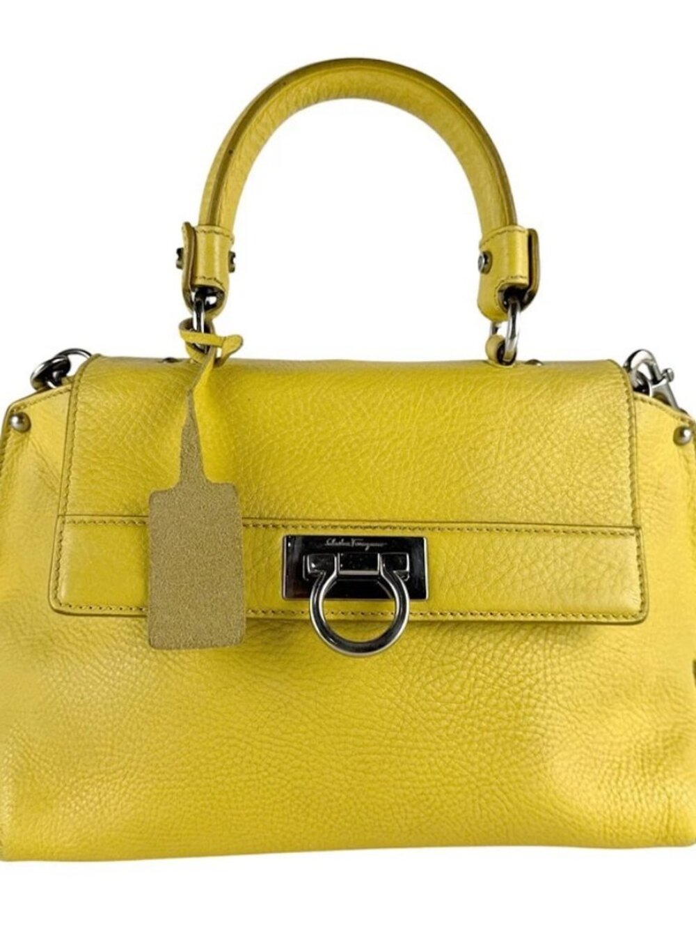 Salvatore Ferragamo Gancini Handbag Shoulder Bag Yellow Leather